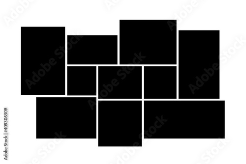 Collage blank frame photo part or picture. Modern paper board set with template collage. Vector photo frame mockup on white background. Vector illustration.
