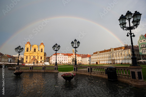 Rainbow in Union Square of Timisoara after rain photo