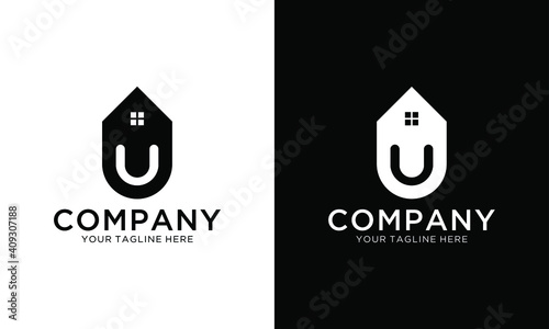 House U Letter Logo. Creative Icon Created From Negative Space of Initial U Combined With Minimalist House Shape Design. Perfect for the modern real estate industry.