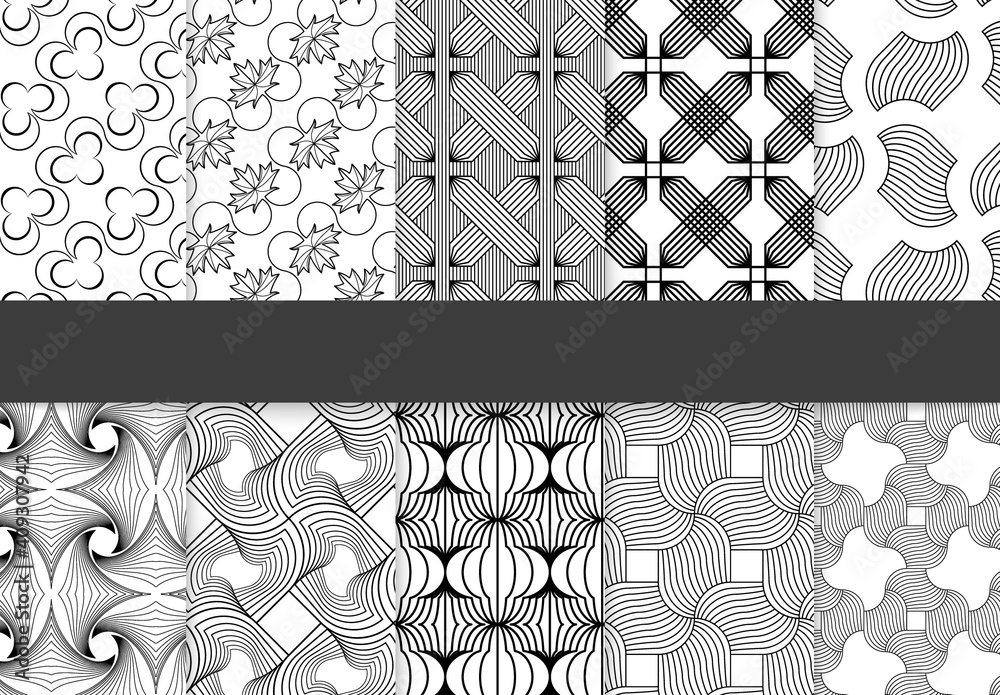 Pattern Using Solid Shapes Seamless Pattern Collection with Simple Black and White Geometric ...