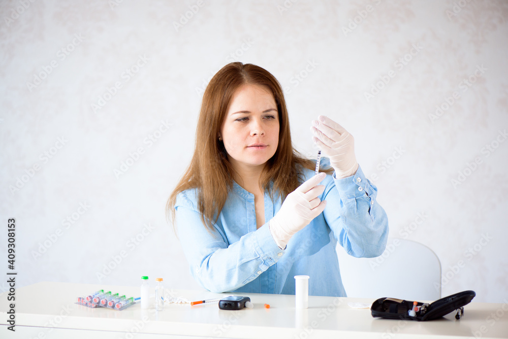 Insulin diabetes, syringe, medical injection in hand. Medicine plastic vaccination equipment with needle. Insulin diabetes, syringe, medical injection in hand. Medicine plastic vaccination equipment with needle.