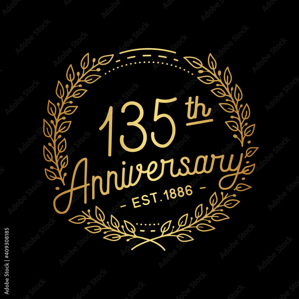 135 years anniversary celebrations design template. 135th logo. Vector and illustrations.