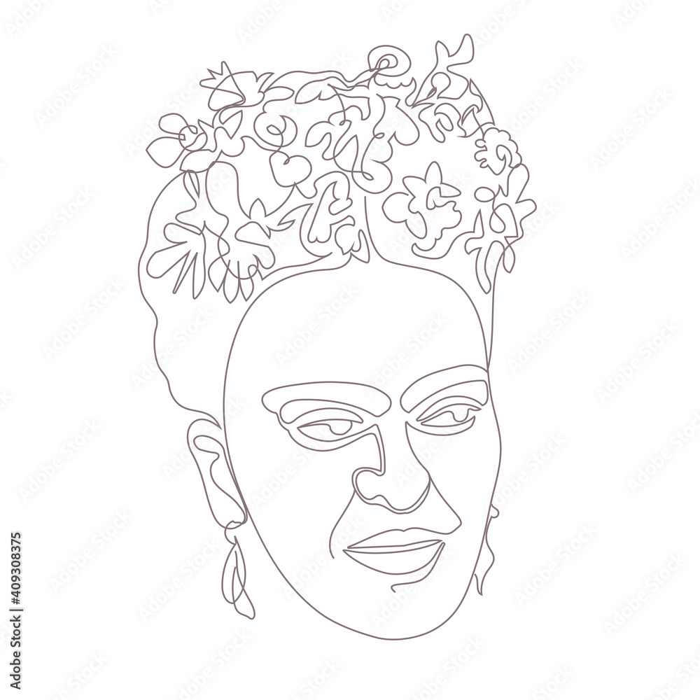 Frida Kahlo line drawing illustration. 