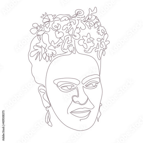 Frida Kahlo line drawing illustration. 