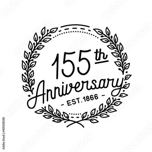155 years anniversary celebrations design template. 155th logo. Vector and illustrations.