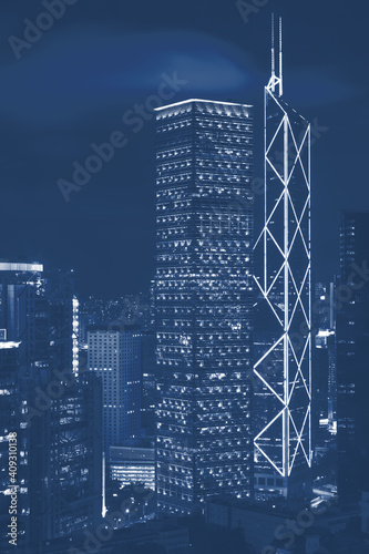 Hong Kong at night Classic blue tone