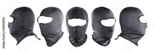 Black full face mask (balaclava) different views set isolated with clipping path photo