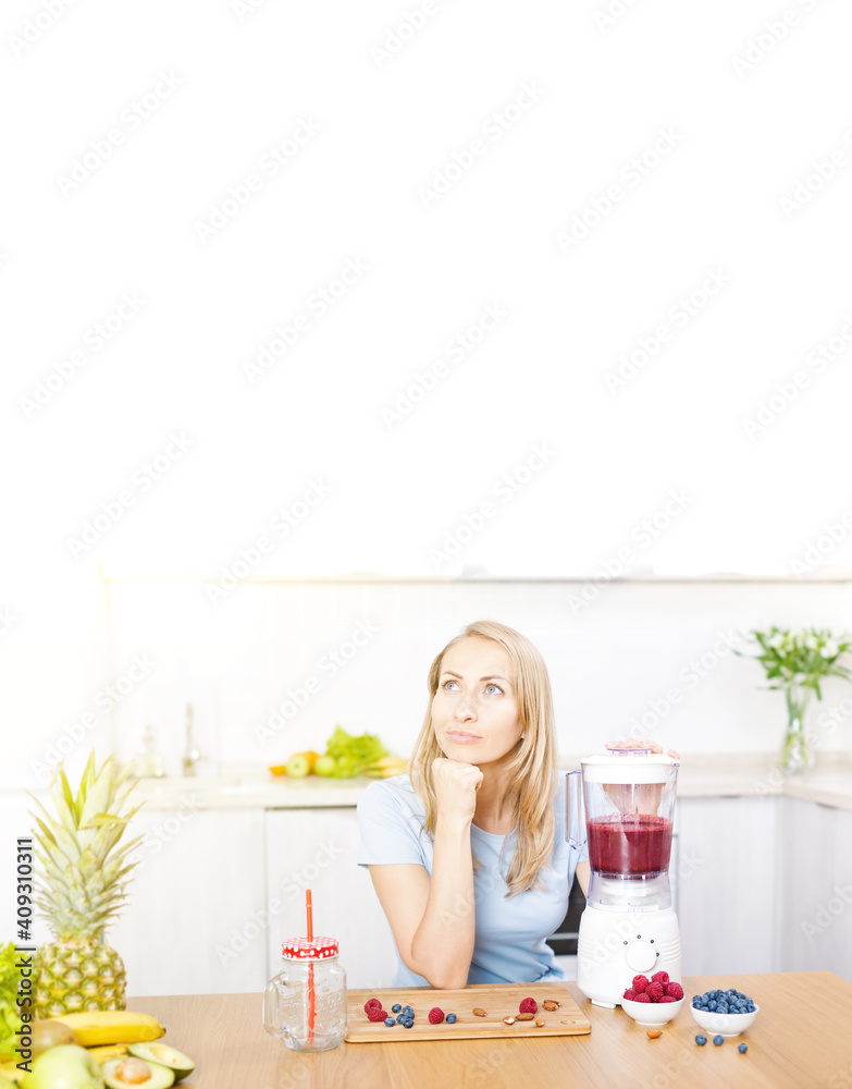 Preparing detox fruits smoothie in blender. Copy space Preparing detox fruits smoothie in blender. Copy space