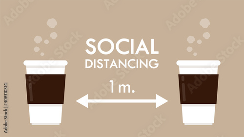 Social distancing poster. social distancing wallpaper. coffee cup vector.