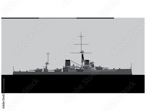 HMS DREADNOUGHT 1906. Royal Navy battleship. Vector image for illustrations and infographics.