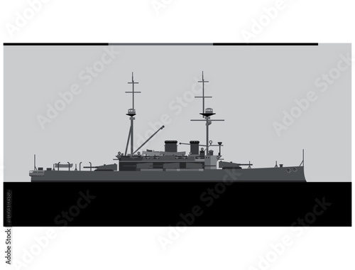 HMS LORD NELSON 1908. Royal Navy battleship. Vector image for illustrations and infographics.