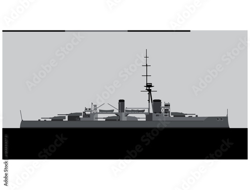 HMS COLOSSUS 1911. Royal Navy battleship. Vector image for illustrations and infographics.