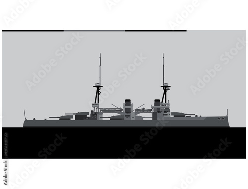 HMS NEPTUNE 1911. Royal Navy battleship. Vector image for illustrations and infographics.