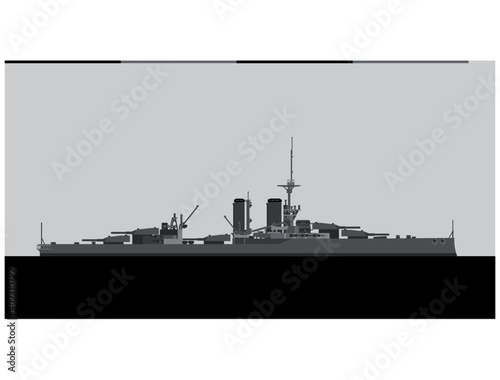 HMS KING GEORGE V 1912. Royal Navy battleship. Vector image for illustrations and infographics.