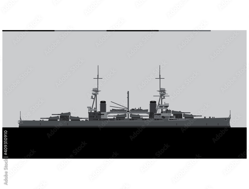 HMS AGINCOURT 1914. Royal Navy battleship. Vector image for illustrations and infographics.