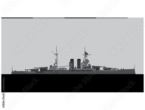 HMS QUEEN ELIZABETH 1915. Royal Navy battleship. Vector image for illustrations and infographics.