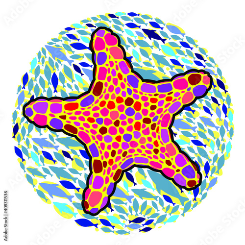 sea star and fishes