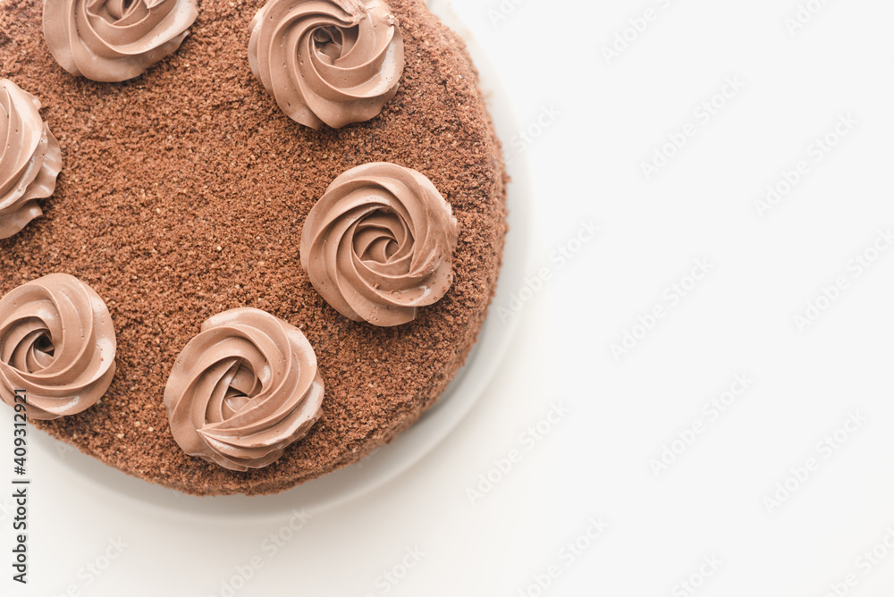 truffle cake on white background, chocolate cake truffle cake on white background, chocolate cake