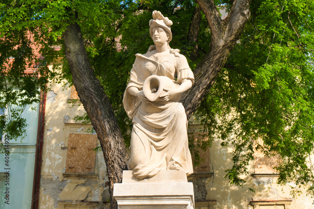 Hidden places decorated with statues in the old town of Bratislava, Slovakia