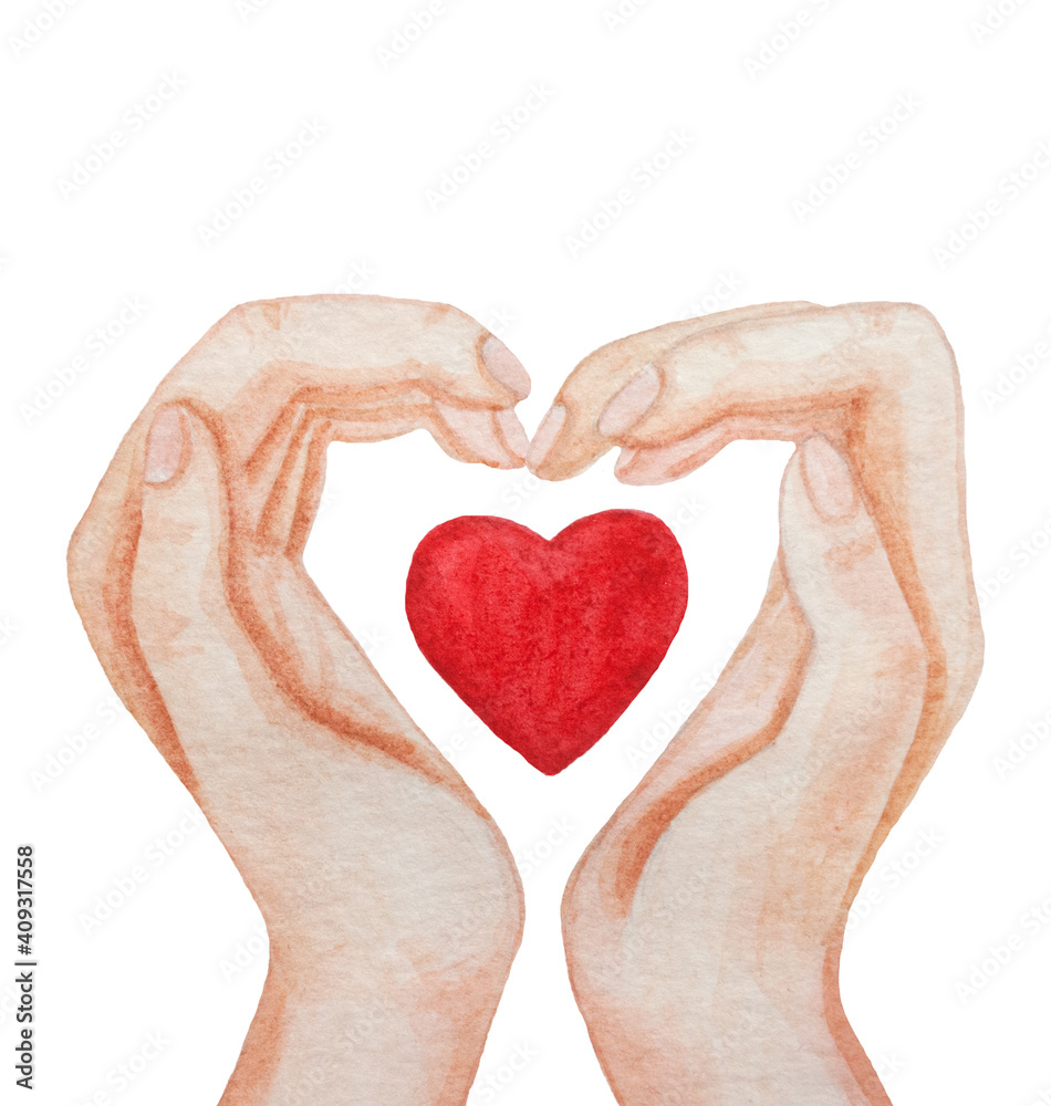 Fototapeta premium Watercolor Hands and Heart