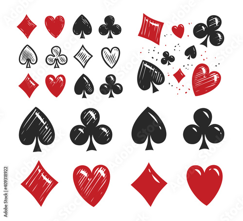 Poker card suits set. Gambling game, casino symbol vector illustration