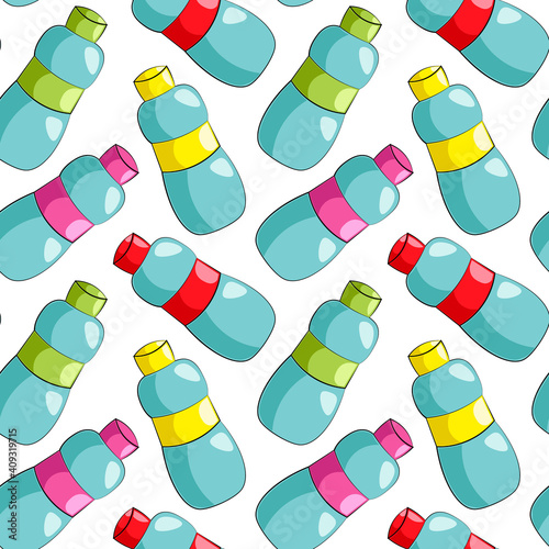 Seamless vector pattern with drawn water bottle