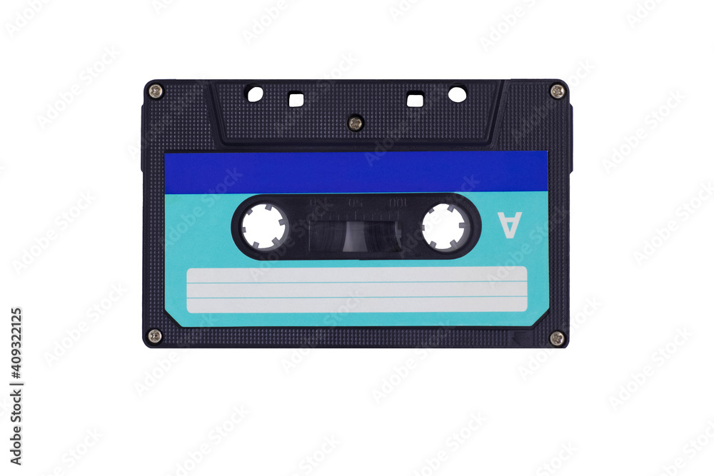 Audio cassette close up on white background Audio cassette close up on white background