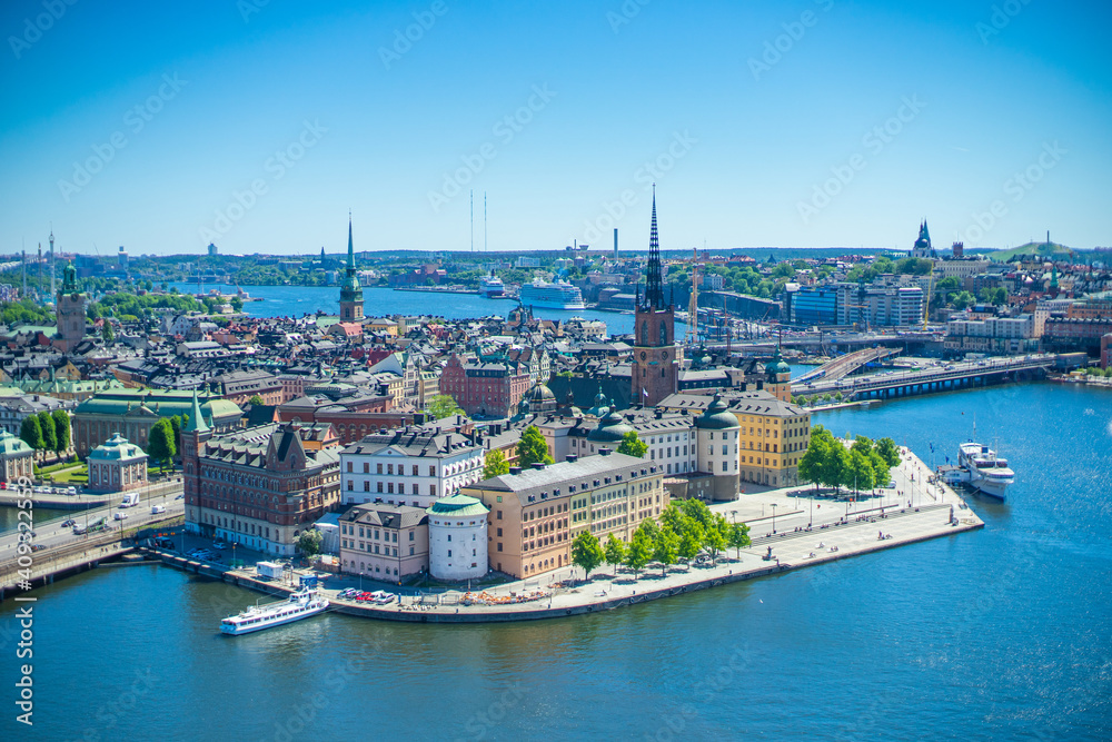 Panorama sur la vieille ville (Gamla Stan) de Stockholm depuis l'hôtel de Ville ( Mairie)