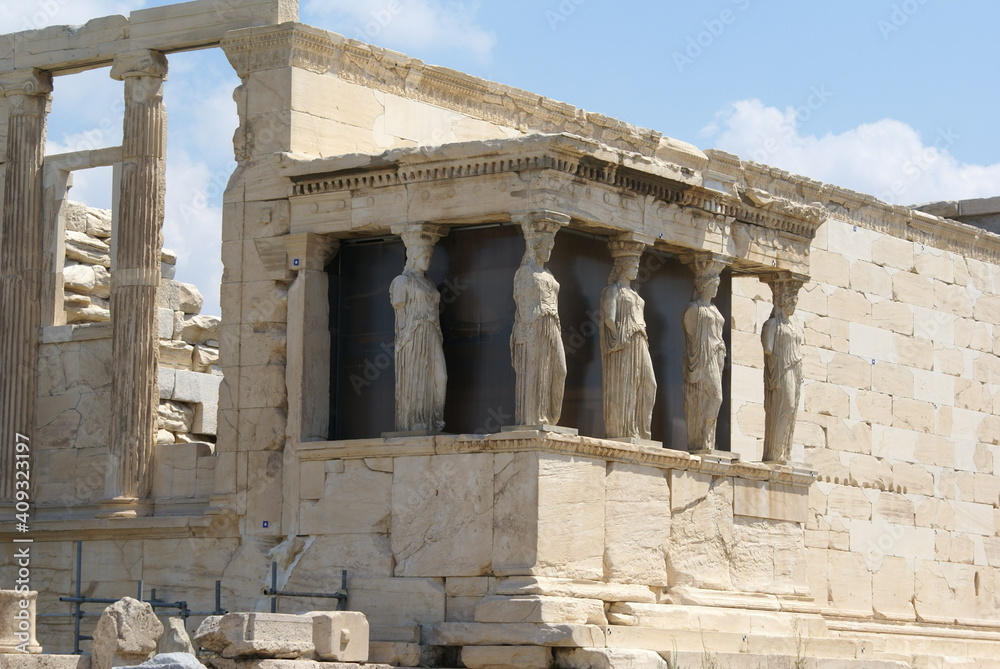 View of the Erechtheion in the Acropolis of Athens, Greece