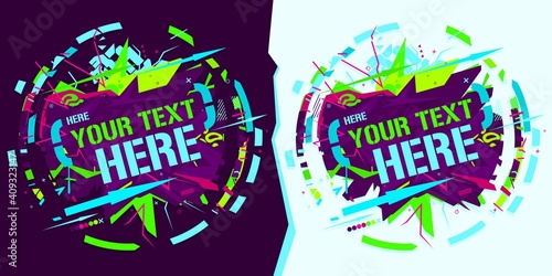 Round Colorful Neon Abstract Graffiti Style Banner Vector Illustration Art Template