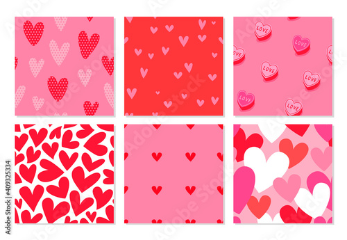 Valentine's Day pink heart seamless pattern set