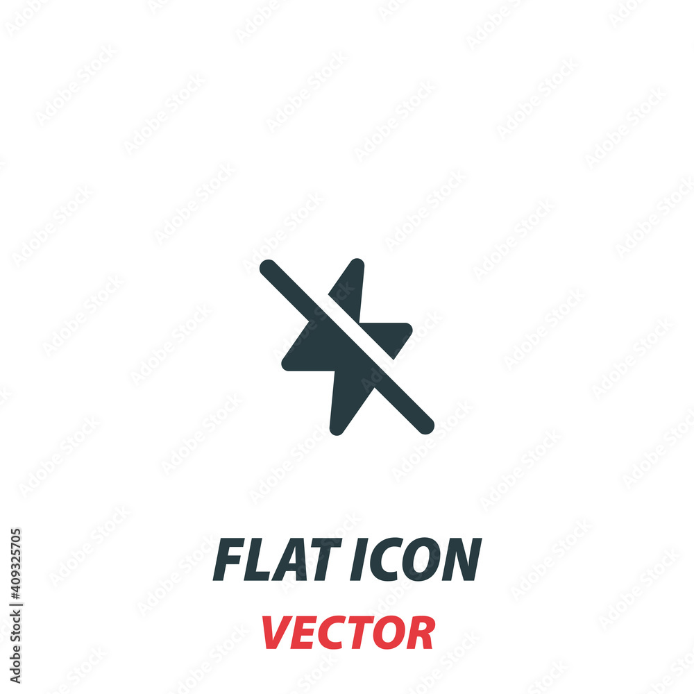 Camera flash off line icon in a flat style. Vector illustration pictogram on white background. Isolated symbol suitable for mobile concept, web apps, infographics, interface and apps design