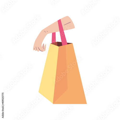 Shopping bag on hand vector design
