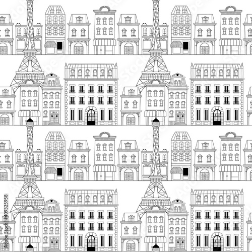 Photography Paris city doodle seamless pattern background