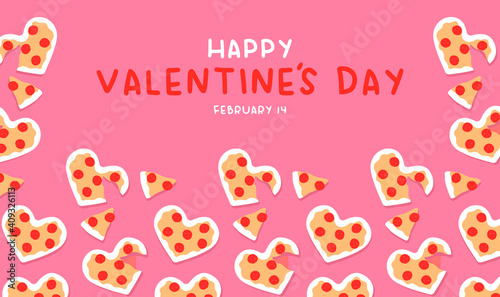 Valentine's Day pink heart pizza cartoon card