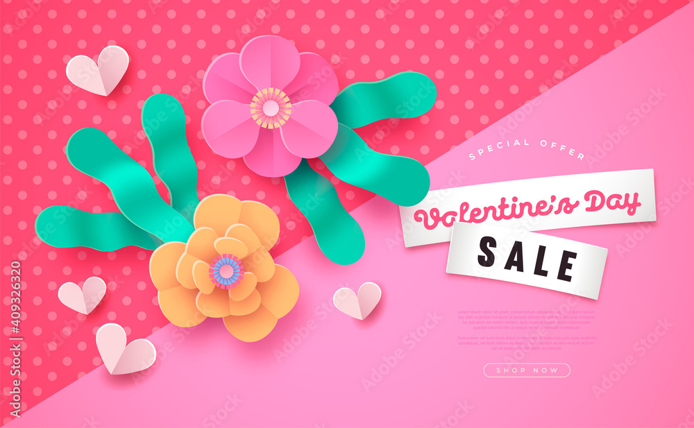 Valentine's Day sale template pink paper flower Valentine's Day sale template pink paper flower