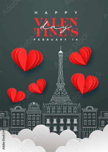 Canvas Print Valentine's Day chalk paris city doodle heart card