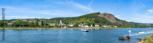 Blick auf Erpel und die Erpeler Ley von Remagen, Rheintal, Rheinland-Pfalz, Deutschland 