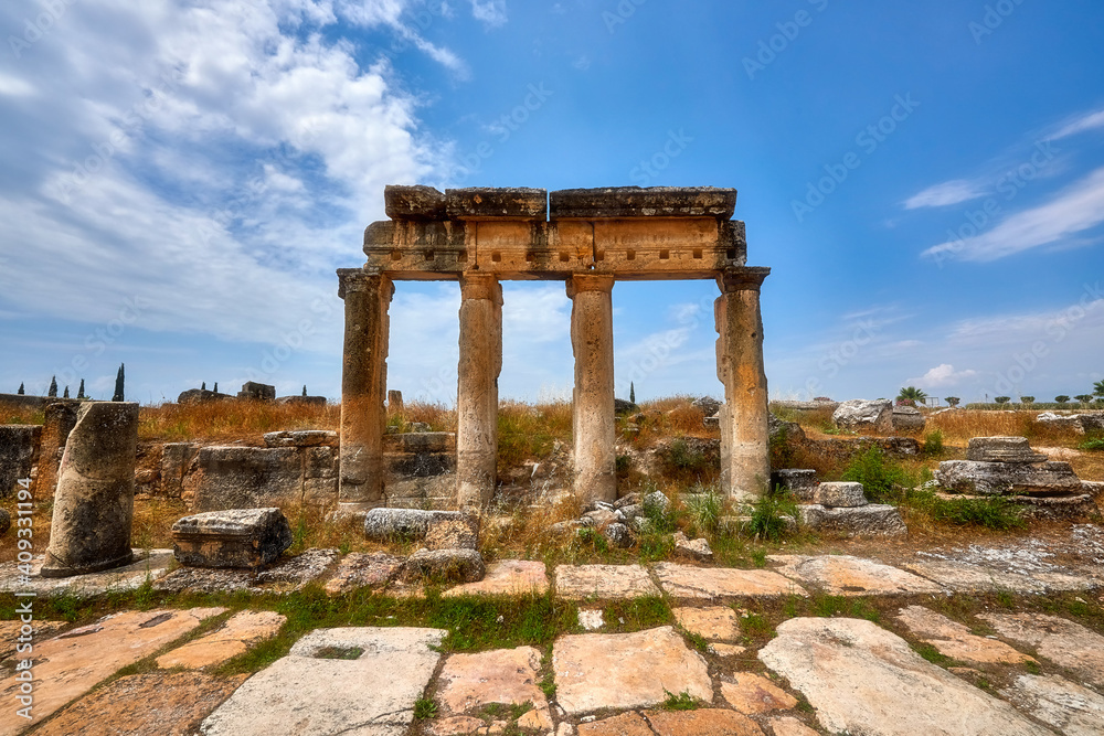 Tomb, Hierapolis - an ancient city located on the slope of the Cökelez mountain, above the Pamukkale limestone terraces, approx. 15 km from Denizli in south-western Turkey (Anatolia)