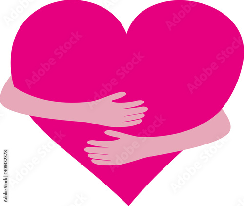 Greeting card with hugging heart for Valentine's Day, Mother's Day, Father's Day, birthday or wedding. Sweet and emotional simple vector illustration.