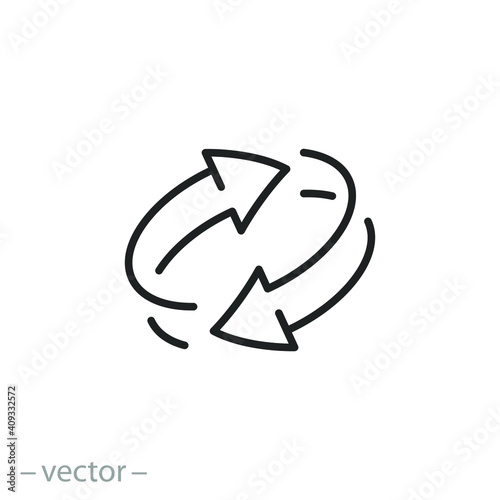 two arrow spin icon, recycle round, circle refresh or restart, thin line symbol on white background - editable stroke vector illustration eps10 photo
