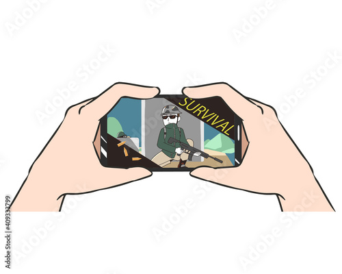 スマホ　両手持ち　ゲーム　サバイバルゲーム