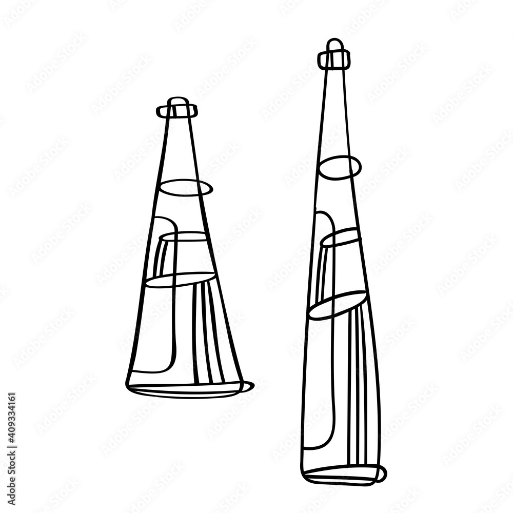 Isolated vector black and white illustration design set of lined beverage bottles Isolated vector black and white illustration design set of lined beverage bottles