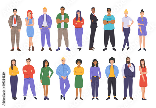 Multicultural group of people. People of different races and cultures. Cartoon characters set in flat design style. Vector
