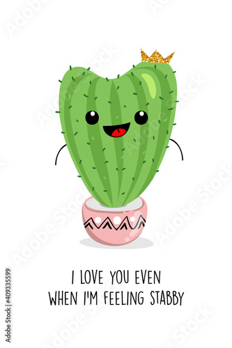Cacti greeting card. Valentines day, vector illustration