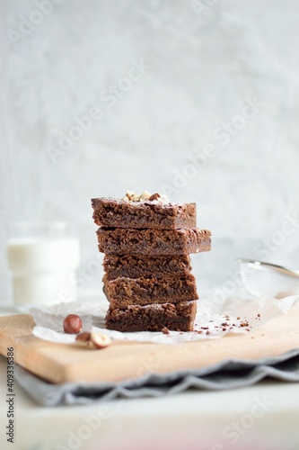 chocolate cake with milk and nuts