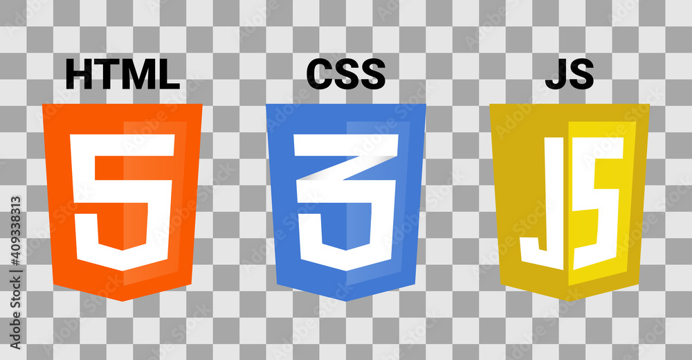 HTML5 CSS3 and JavaScript program icons on transparent background