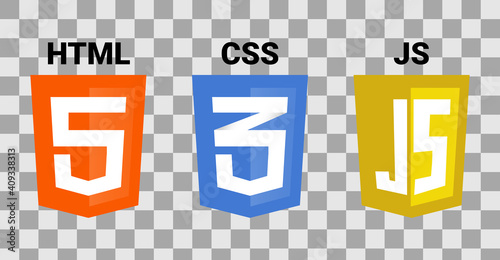 HTML5 CSS3 and JavaScript program icons on transparent background.