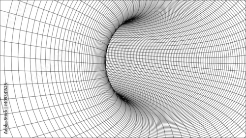 Tunnel or wormhole. Digital 3d wireframe tunnel. 3D tunnel grid.  Background abstract vector image
