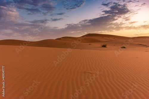 Dawn in the dunes of the Erg Chebbi  Sahara Desert  Morocco